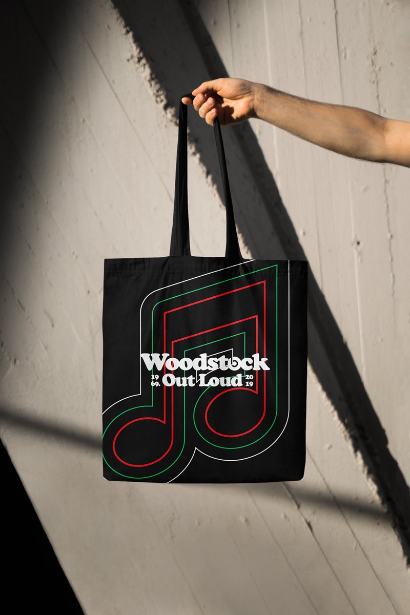 Tote bag mockup, festival crowd photography print