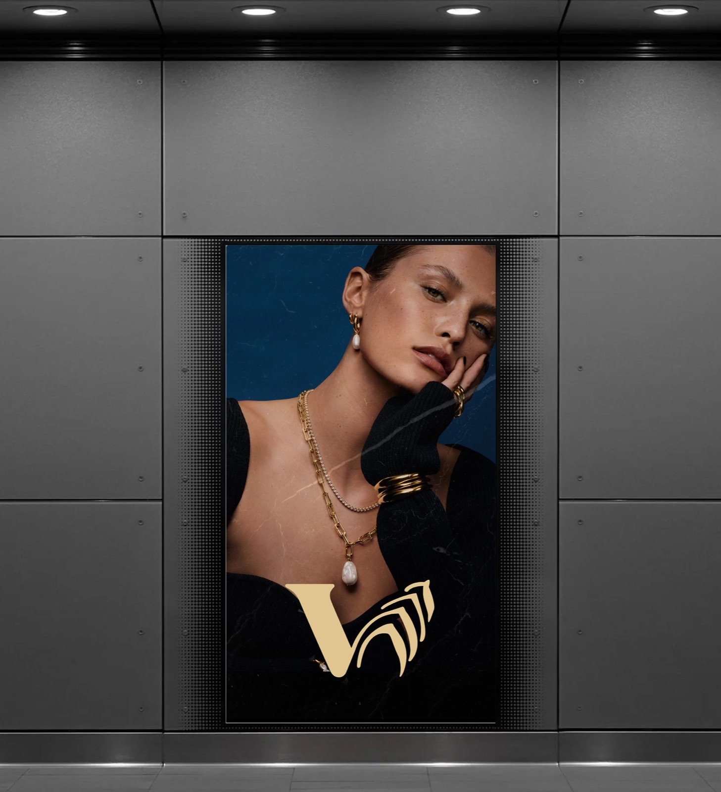 Laurel Wreath poster in a storefront entrance, street-level mockup